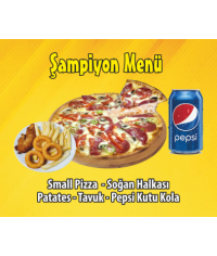 Şampiyon Menü - Small Pizza - Soğan Halkası Cips - Tavuk - Kutu Kola 
